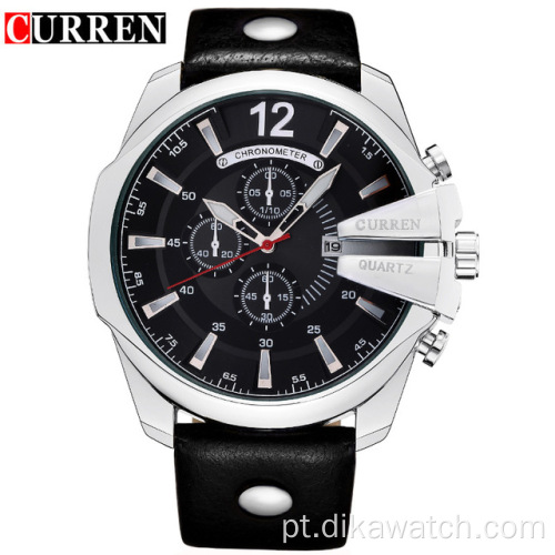 CURREN Watch 8176 Sport Chronograph Relógios masculinos de couro Top Band Relógio de pulso Big Dial Relógio de quartzo Relojes luminosos à prova d&#39;água